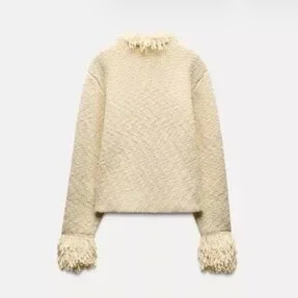 Zara - Fringed Knit Jacket - Size S - Picture 5 of 9